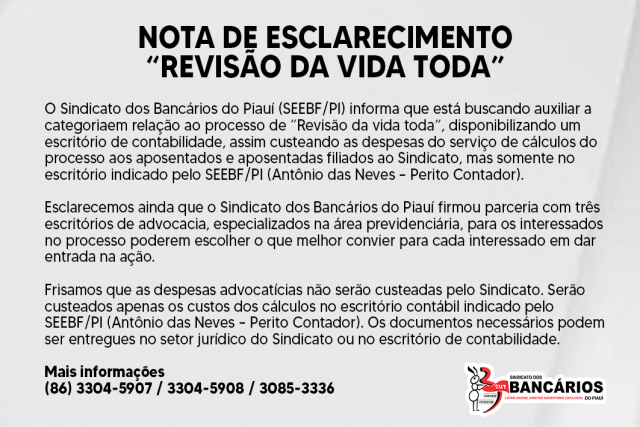 NOTA DE ESCLARECIMENTO - “REVISÃO DA VIDA TODA”