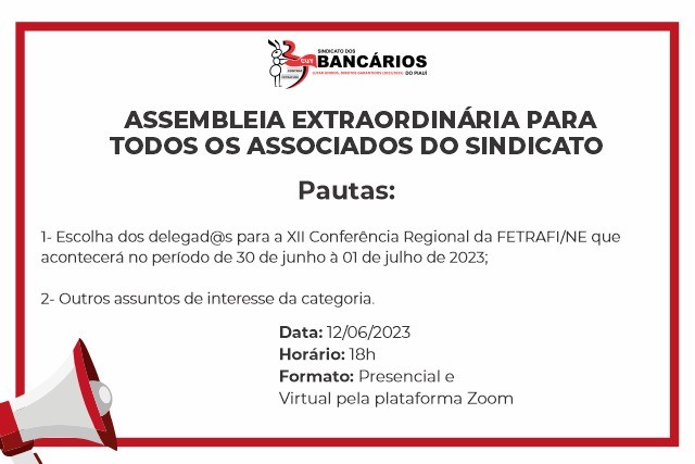 SEEBF/PI divulga edital de convocação para Assembleia Extraordinária