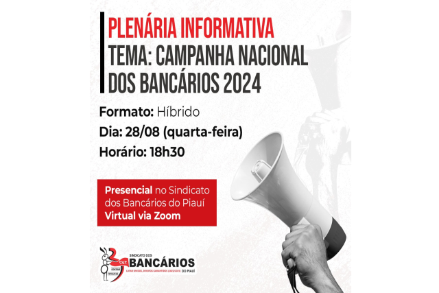 SEEBF/PI convida a categoria para Plenária Informativa, nesta quarta (28/08)