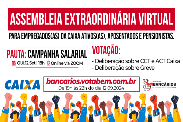 SEEBF-PI convoca trabalhadores da Caixa Econômica para Assembleia Geral Extraordinária, na próxima quinta-feira (12)