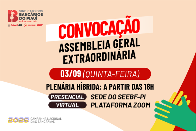 SEEBF/PI convoca para Assembleia Geral Extraordinária, Plenária e Votação (03/09)