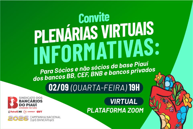 SEEBF/PI convida a categoria para Plenárias Virtuais Informativas, nesta quarta-feira (02/09)