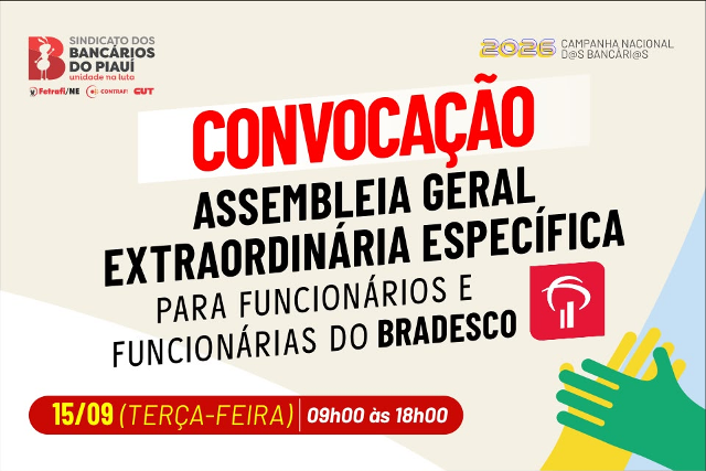 SEEBF/PI convoca para Assembleia Extraordinária Específica do Bradesco (15/09)